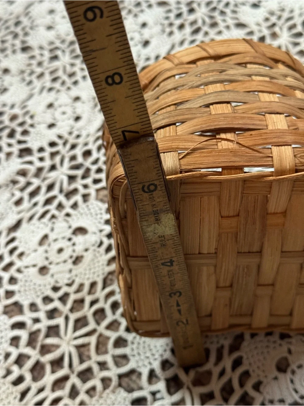 Vintage Mini Woven Splint Basket with Handle Primitive Country Decor